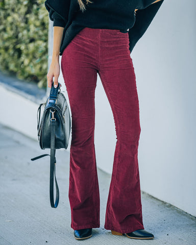 Sophie High Rise Bell Bottom Corduroy Pants - Burgundy