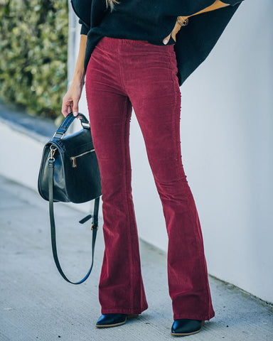 Sophie High Rise Bell Bottom Corduroy Pants - Burgundy