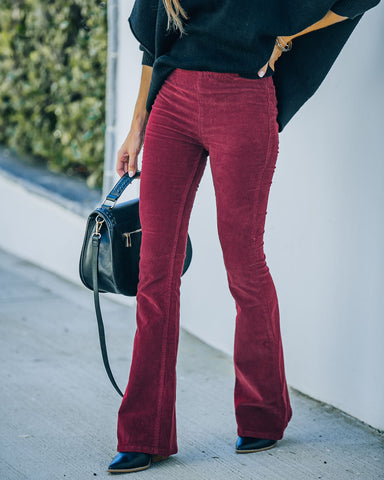 Sophie High Rise Bell Bottom Corduroy Pants - Burgundy