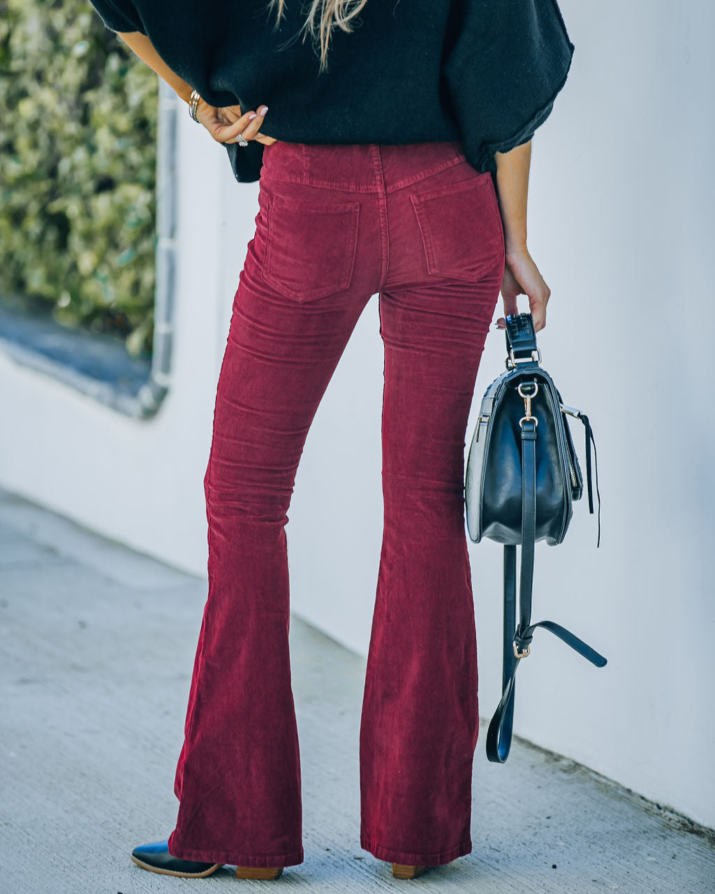 Sophie High Rise Bell Bottom Corduroy Pants - Burgundy