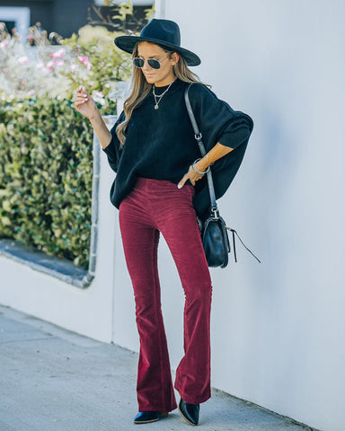 Sophie High Rise Bell Bottom Corduroy Pants - Burgundy