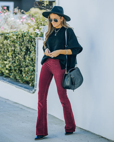 Sophie High Rise Bell Bottom Corduroy Pants - Burgundy