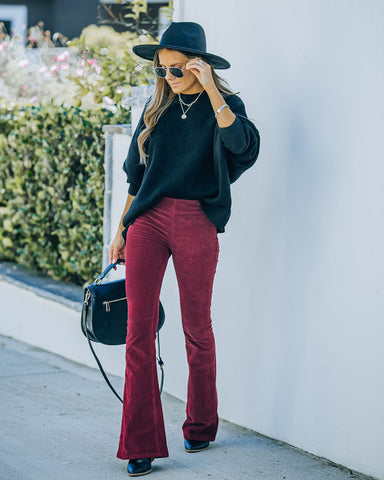 Sophie High Rise Bell Bottom Corduroy Pants - Burgundy