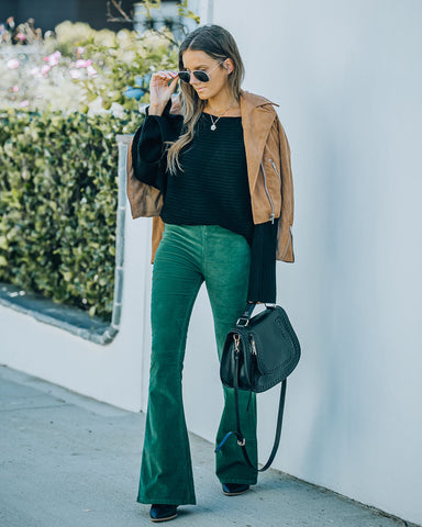 Sophie High Rise Bell Bottom Corduroy Pants - Green