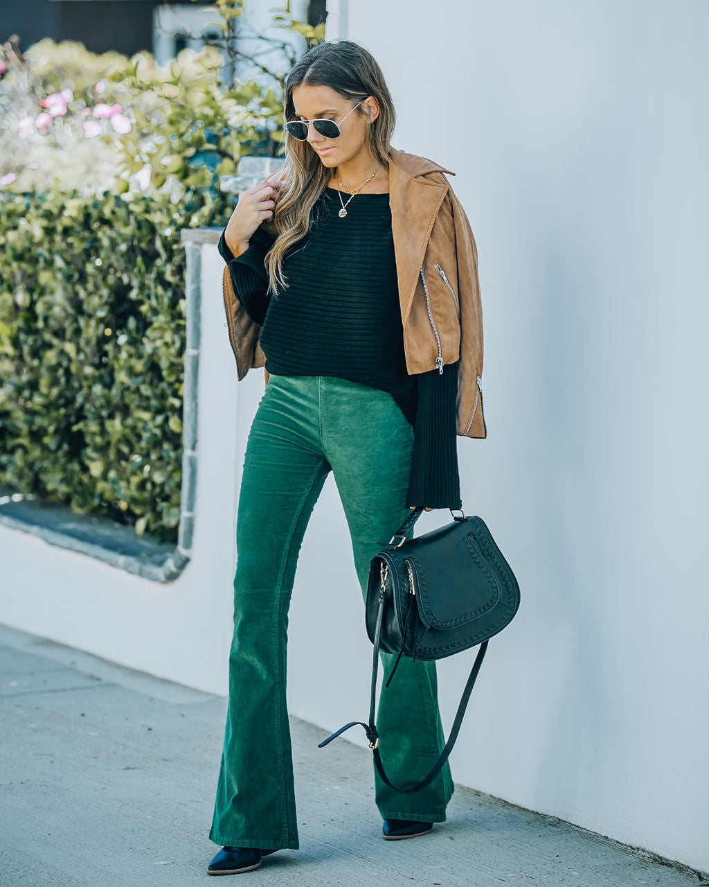 Sophie High Rise Bell Bottom Corduroy Pants - Green