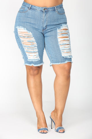 Wave Crasher Bermuda Shorts - Medium Blue Wash