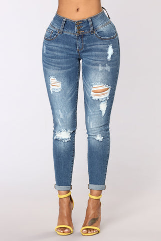 Turnin' Heads Low Rise Jeans - Mittelblaue Waschung