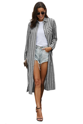 Gray Layover Button Down Long Shirt Beachwear