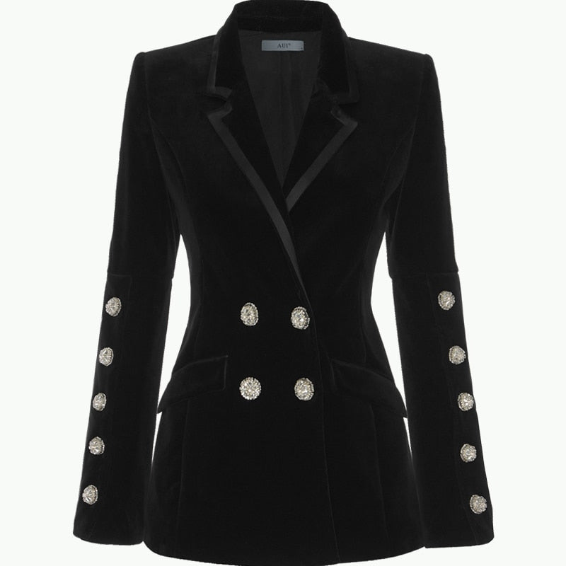 Chic Velvet Blazer with Crystal Buttons