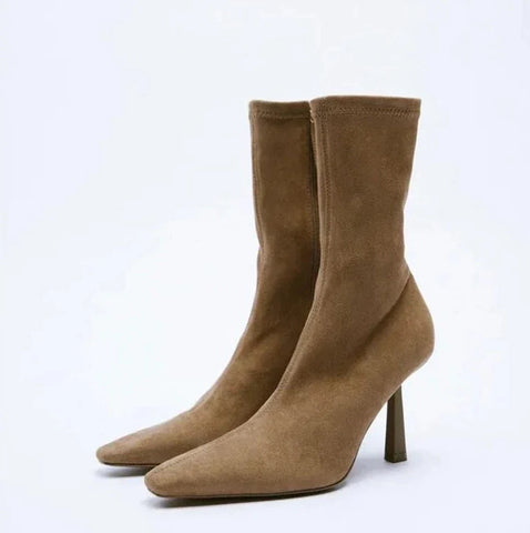 Khaki Suede Stretch Boots