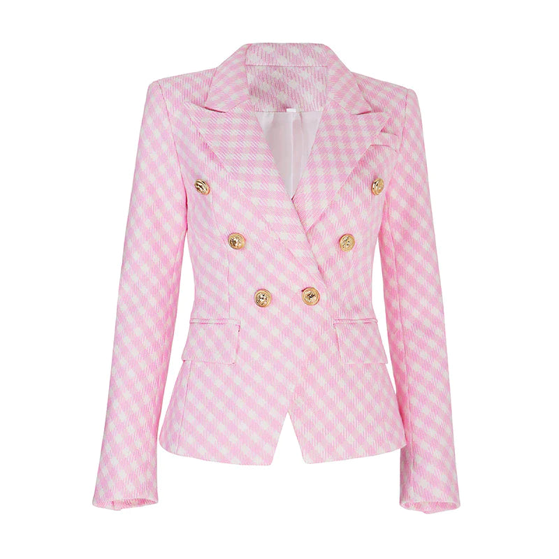 Vera Pink and White Checkered Blazer