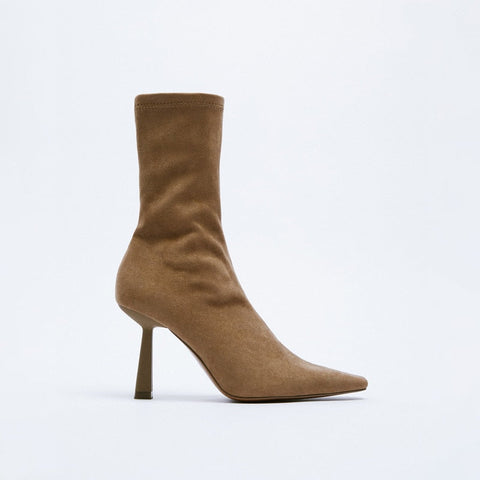 Khaki Suede Stretch Boots