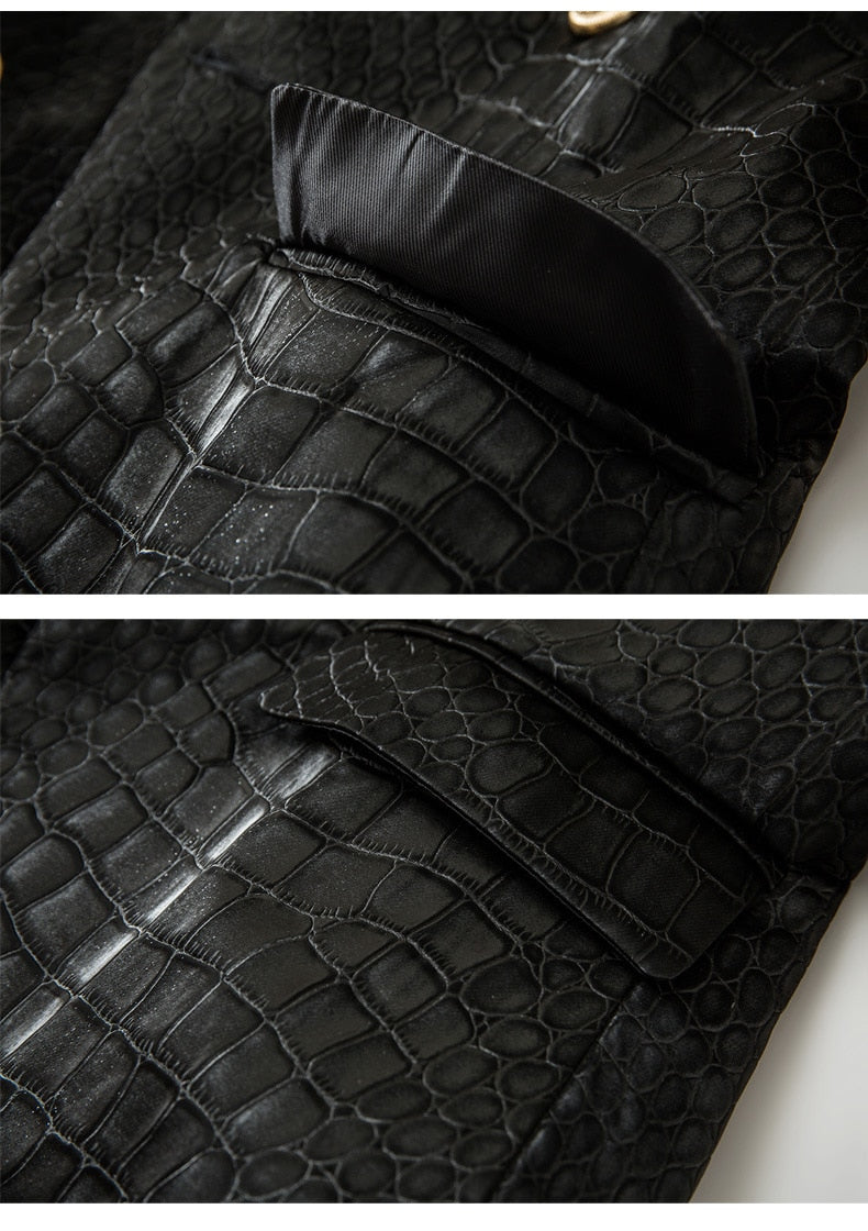 Crocodile Pattern Back Leather Blazer