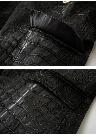 Crocodile Pattern Back Leather Blazer