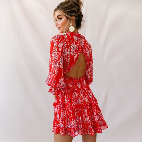 Boho Floral Print Ruffle Dress