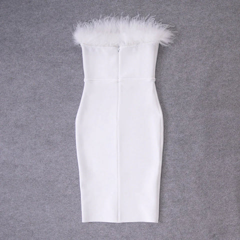 Lessie Strapless Feather Bodycon Dress