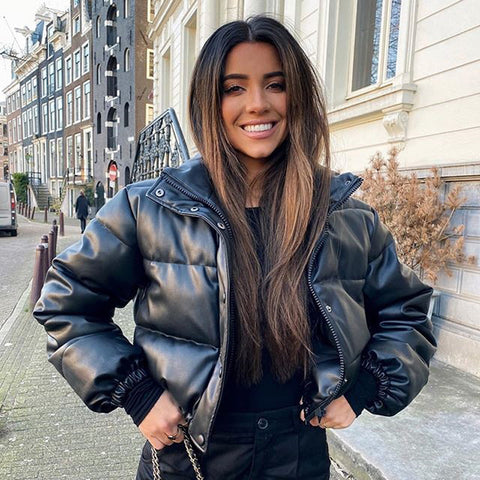 Windbreaker Crop Padded Vegan Leather Jacket