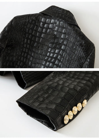 Crocodile Pattern Back Leather Blazer