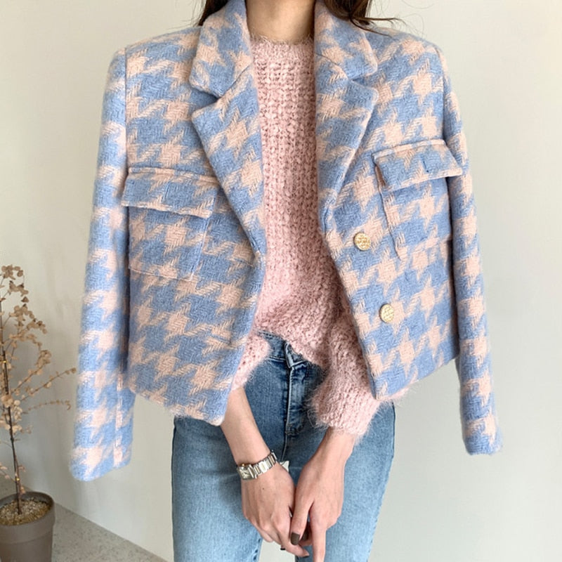 Avelle Vintage Cropped Plaid Jacket