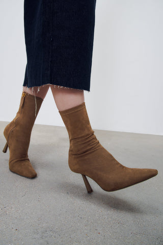 Khaki Suede Stretch Boots