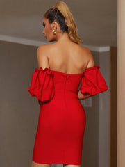 Olga Red Off-Shoulder Strapless Bandage Dress