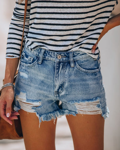 Summa Time Relaxed Cut Off Denim Shorts