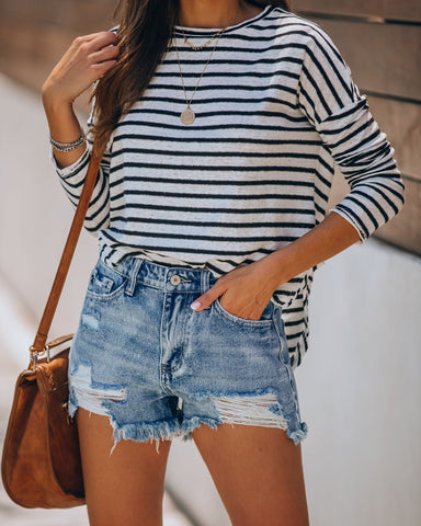 Summa Time Relaxed Cut Off Denim Shorts