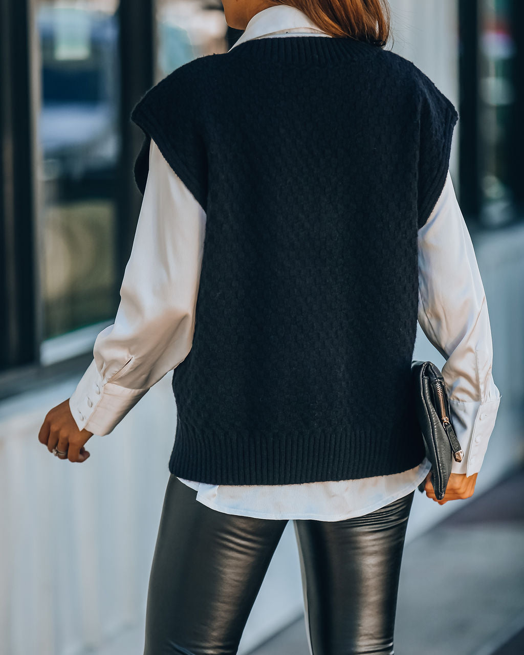Winnie Cable Knit Sweater Vest - Black