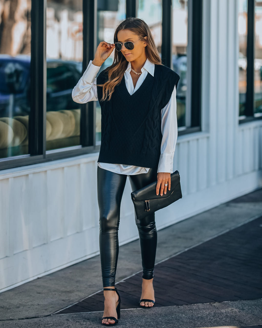 Winnie Cable Knit Sweater Vest - Black