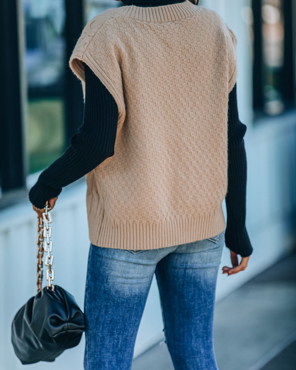 Winnie Cable Knit Sweater Vest - Light Camel