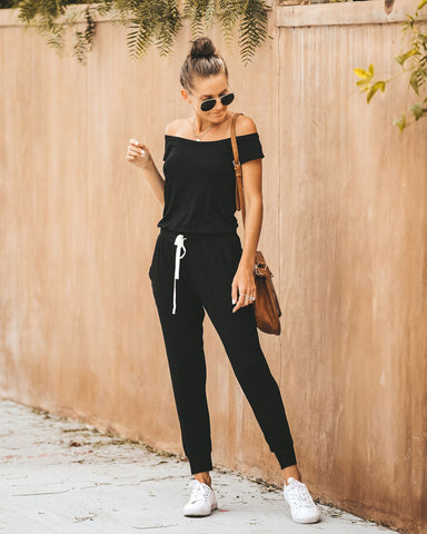 Weekend Worthy Jumpsuit mit Taschen und Kordelzug - Schwarz 