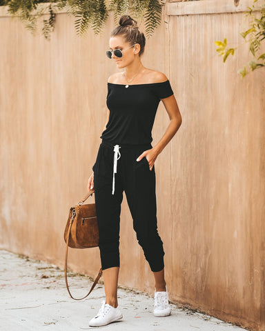 Weekend Worthy Pocketed Drawstring Jumpsuit - Black