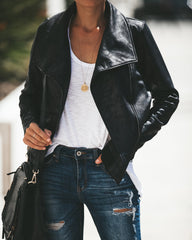 Slick Chick Coated Faux Leather Moto Jacket - Black
