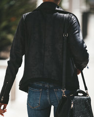 Slick Chick Coated Faux Leather Moto Jacket - Black