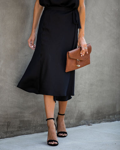 Sophisticated Living Textured Wrap Midi Skirt - Black