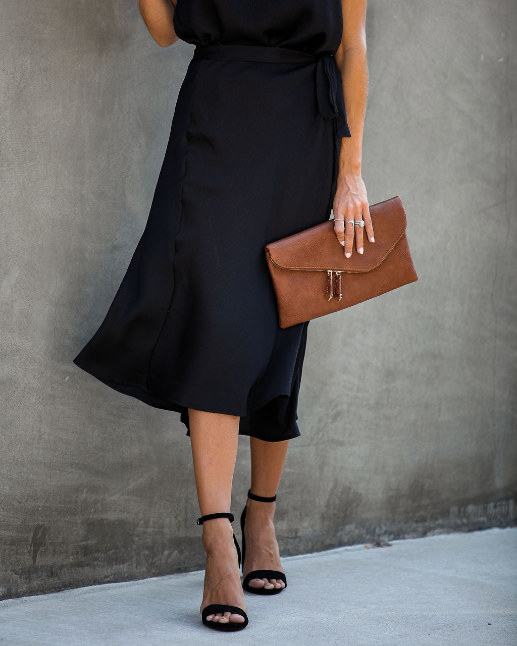 Sophisticated Living Textured Wrap Midi Skirt - Black