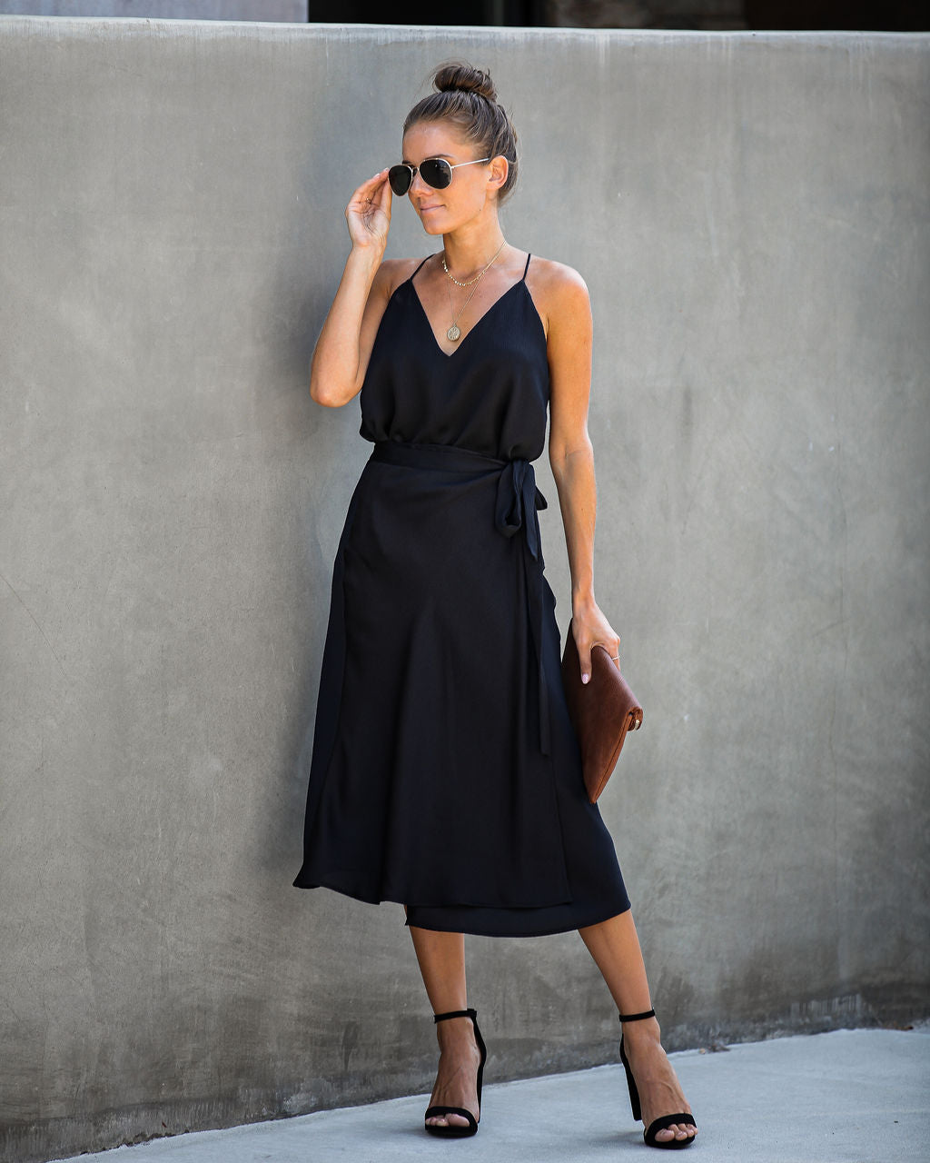 Sophisticated Living Textured Wrap Midi Skirt - Black