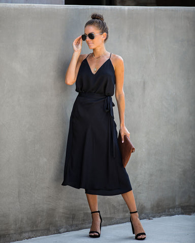 Sophisticated Living Textured Wrap Midi Skirt - Black