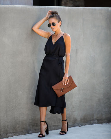 Sophisticated Living Textured Wrap Midi Skirt - Black