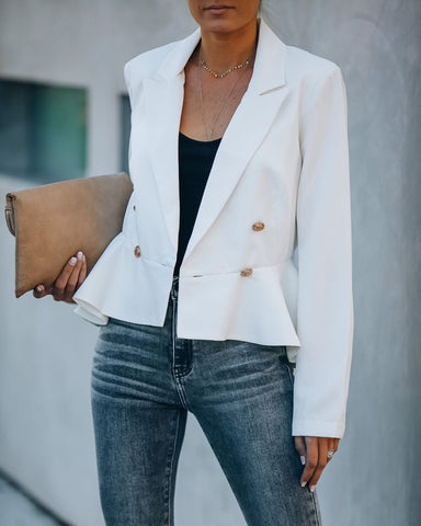 Syracuse Double Breasted Peplum Blazer - White