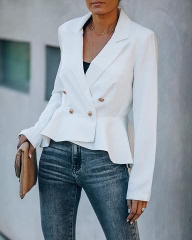 Syracuse Double Breasted Peplum Blazer - White