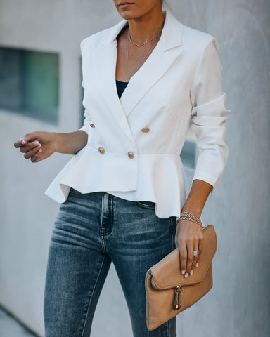 Syracuse Double Breasted Peplum Blazer - White