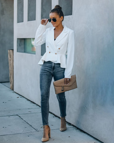 Syracuse Double Breasted Peplum Blazer - White