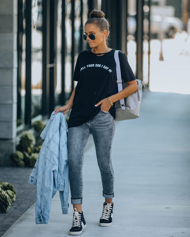 Sag deinem Hund, ich sage Hallo, Distressed-Baumwoll-T-Shirt 