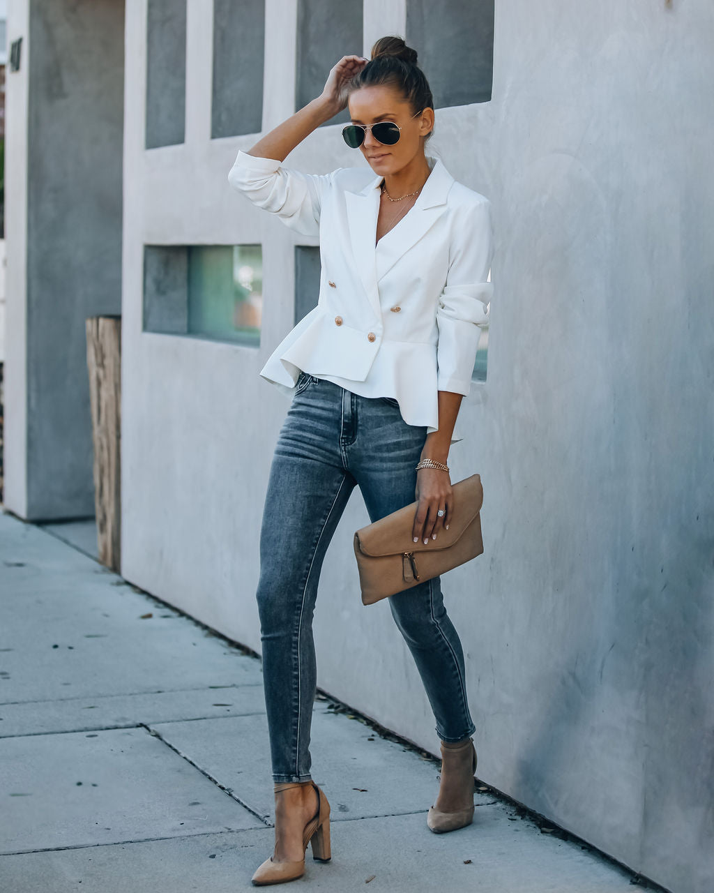 Syracuse Double Breasted Peplum Blazer - White