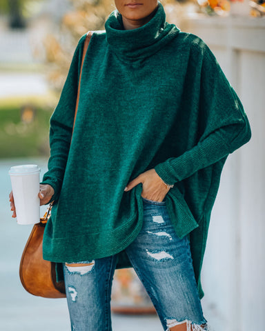 Silent Snowfall Cowl Neck Sweater - Hunter Green