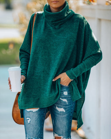 Silent Snowfall Cowl Neck Sweater - Hunter Green