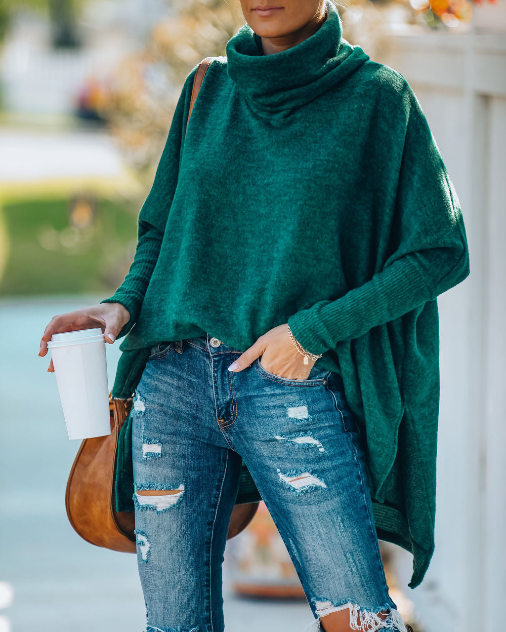 Silent Snowfall Cowl Neck Sweater - Hunter Green