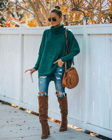 Silent Snowfall Cowl Neck Sweater - Hunter Green