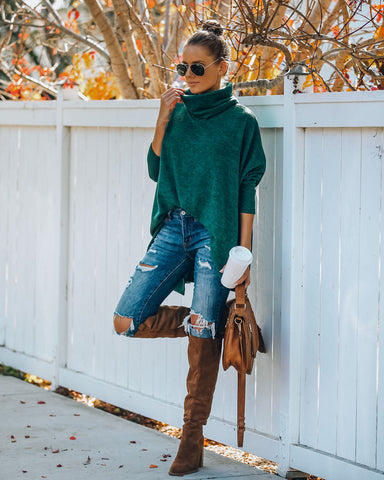 Silent Snowfall Cowl Neck Sweater - Hunter Green